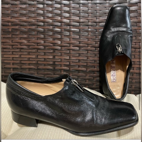 Botticelli | Vintage Made in Italy 100% Black Square Toe Leather Loafer Heels - Picture 3 of 9